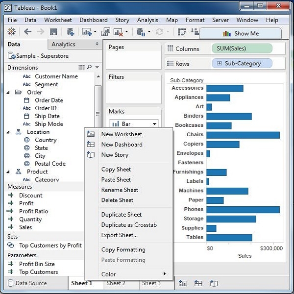 Tableau Add Worksheets
