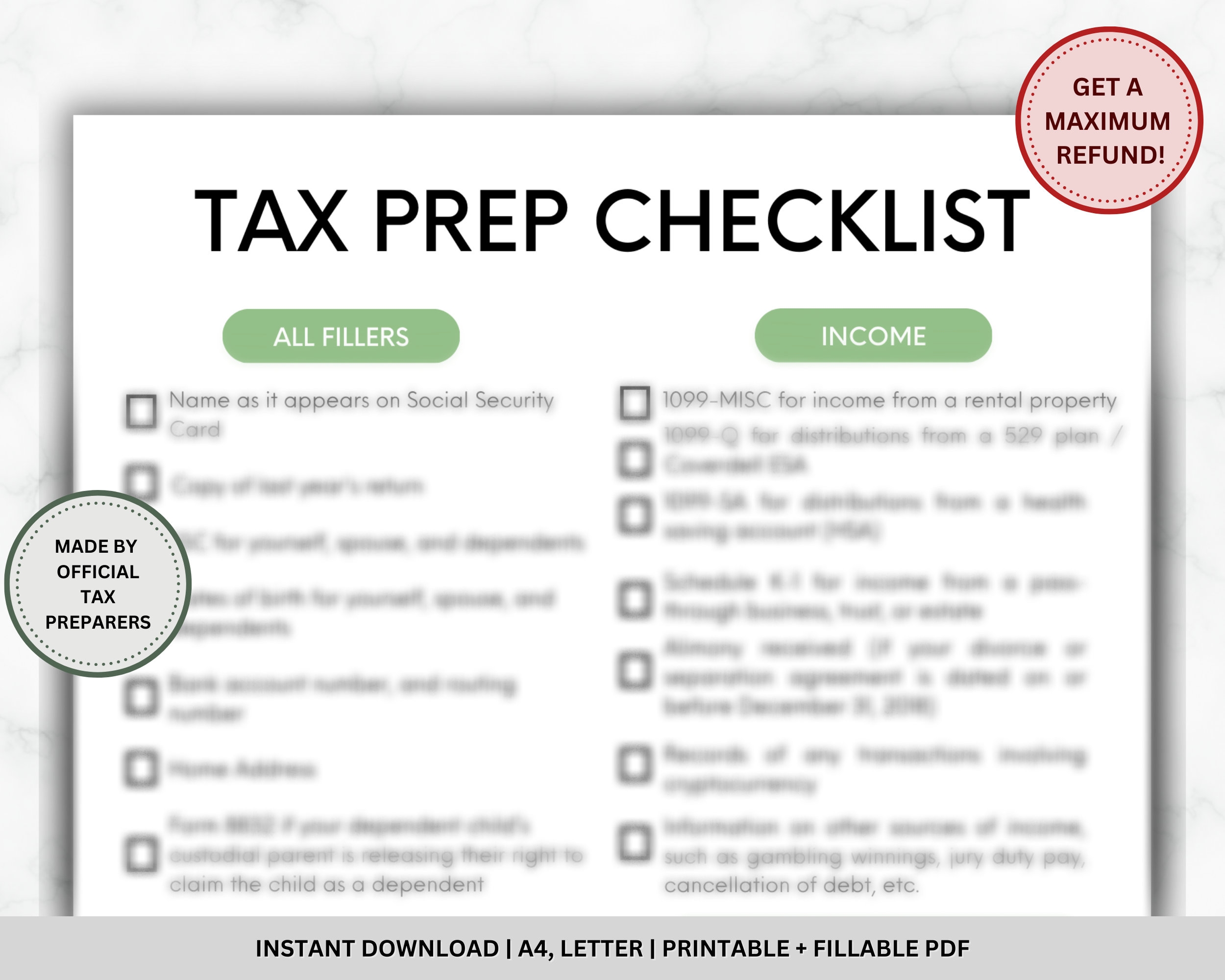 Tax Prep Checklist Tracker Printable Tax Prep Tax Checklist Tax 