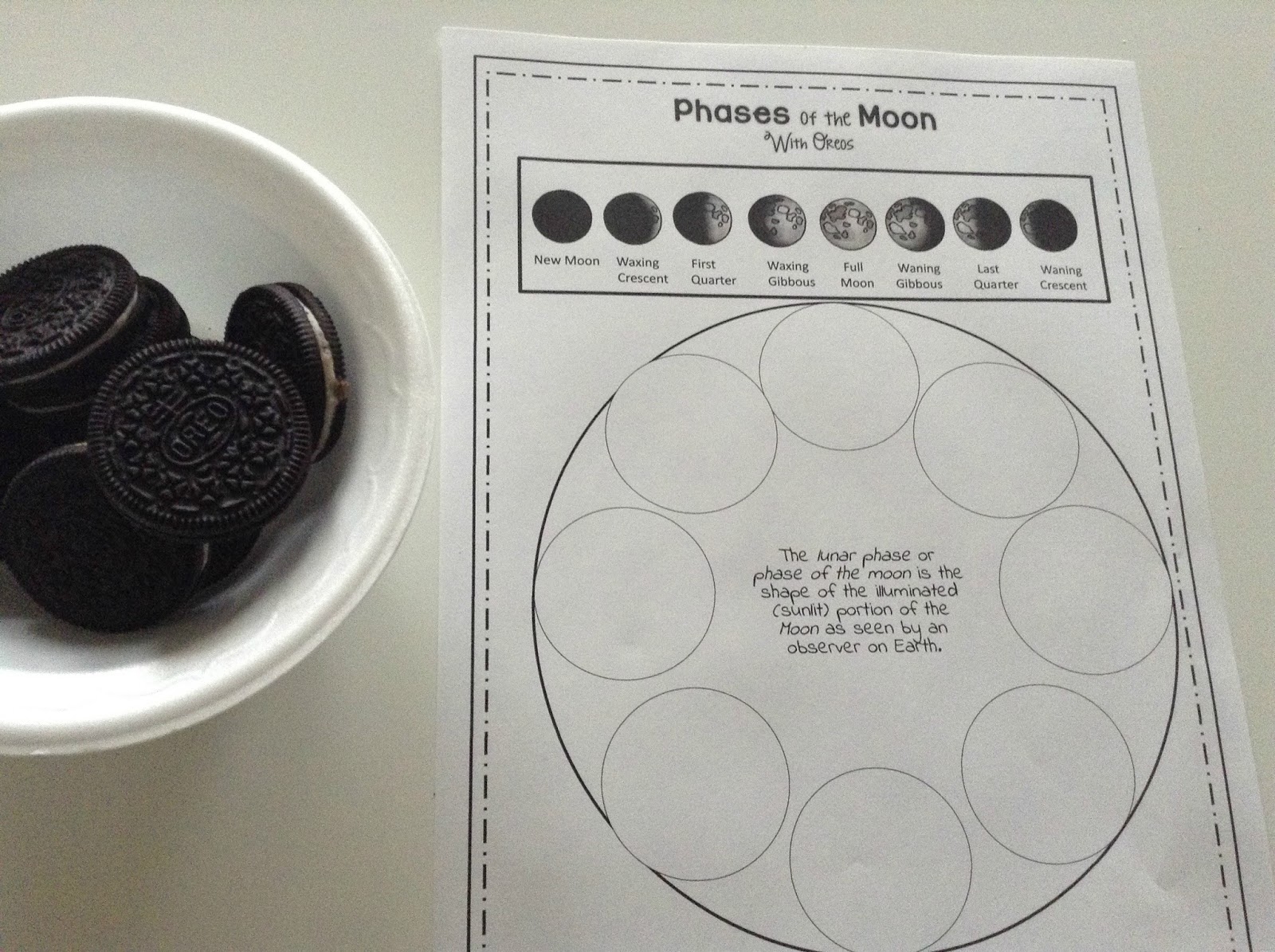 phases of the moon oreo worksheet