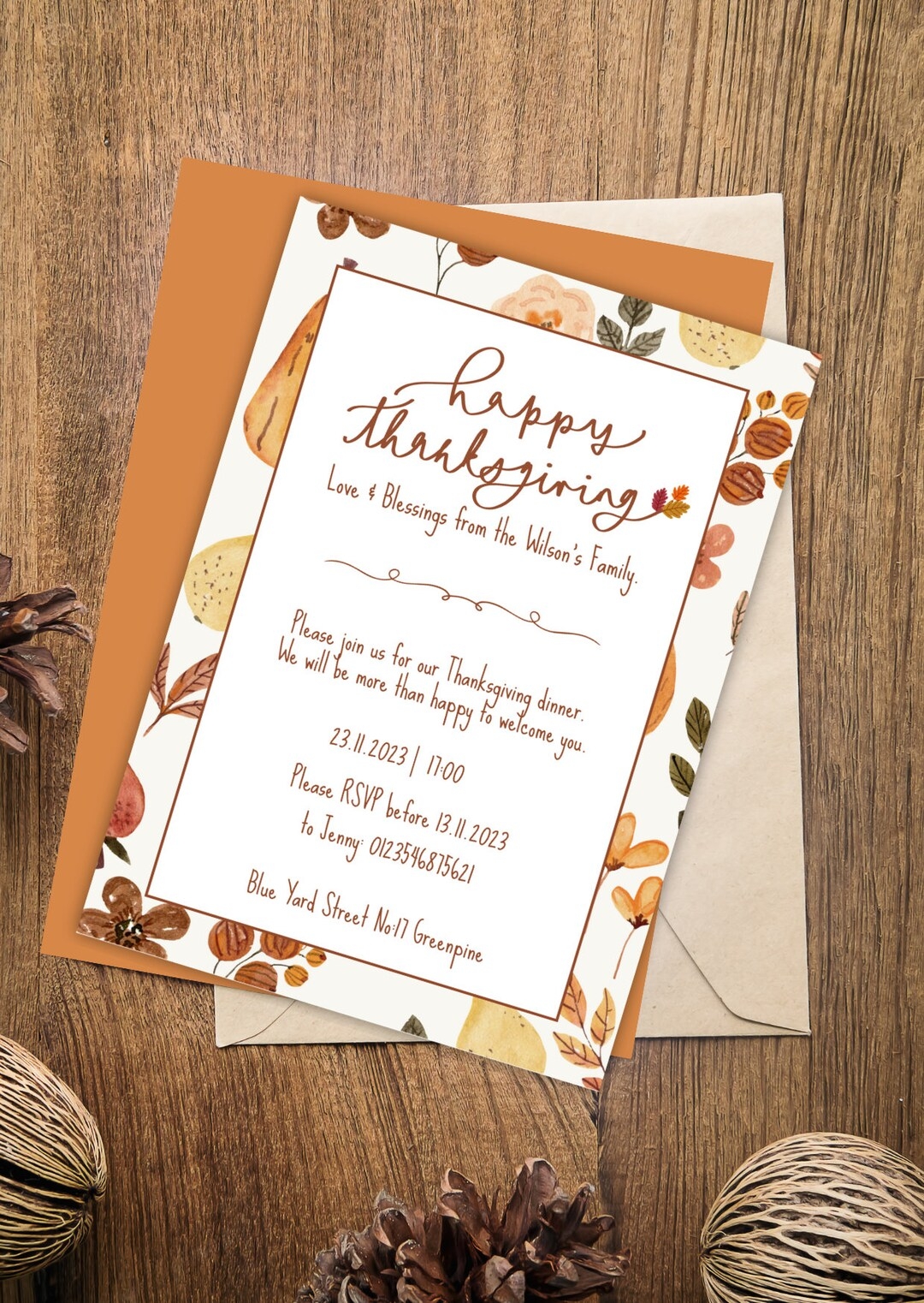 Thanksgiving Invitation Card Template Etsy