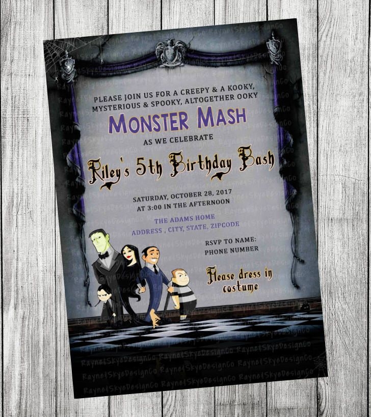 The Addams Family Halloween Birthday Invitation By RayneSkyeDesignCo