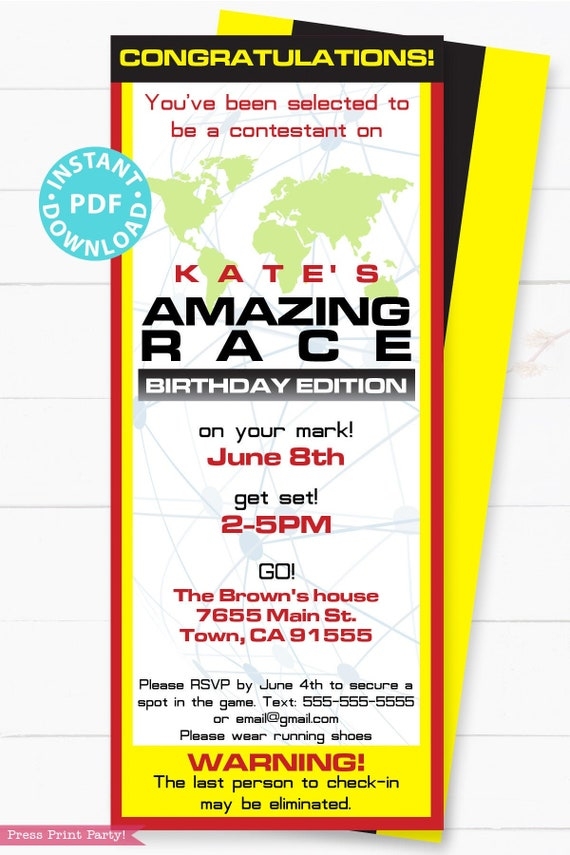 The Amazing Race Party Invitation Printable Editable Route Marker