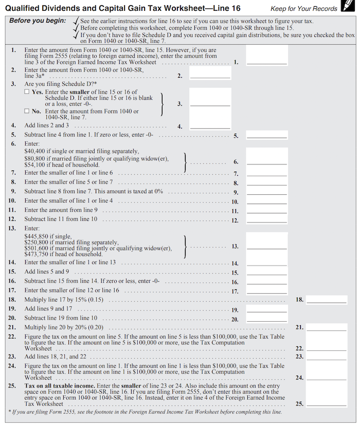 capital gains and qualified dividends worksheet