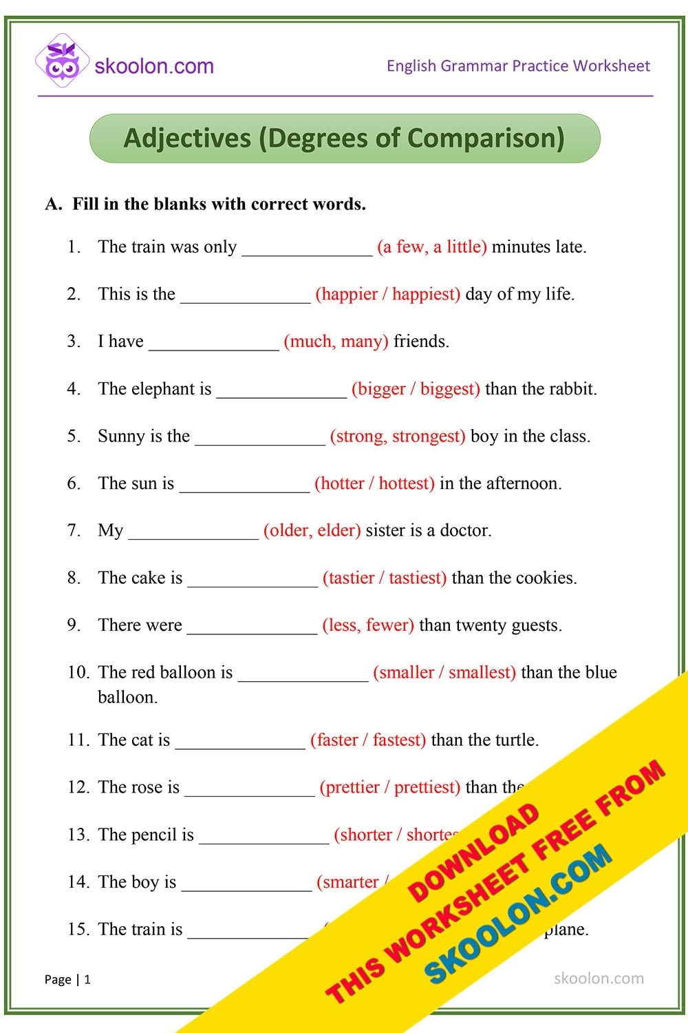 comparative adjectives worksheet