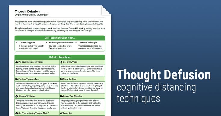 Thought Defusion Cognitive Distancing Techniques Worksheet 