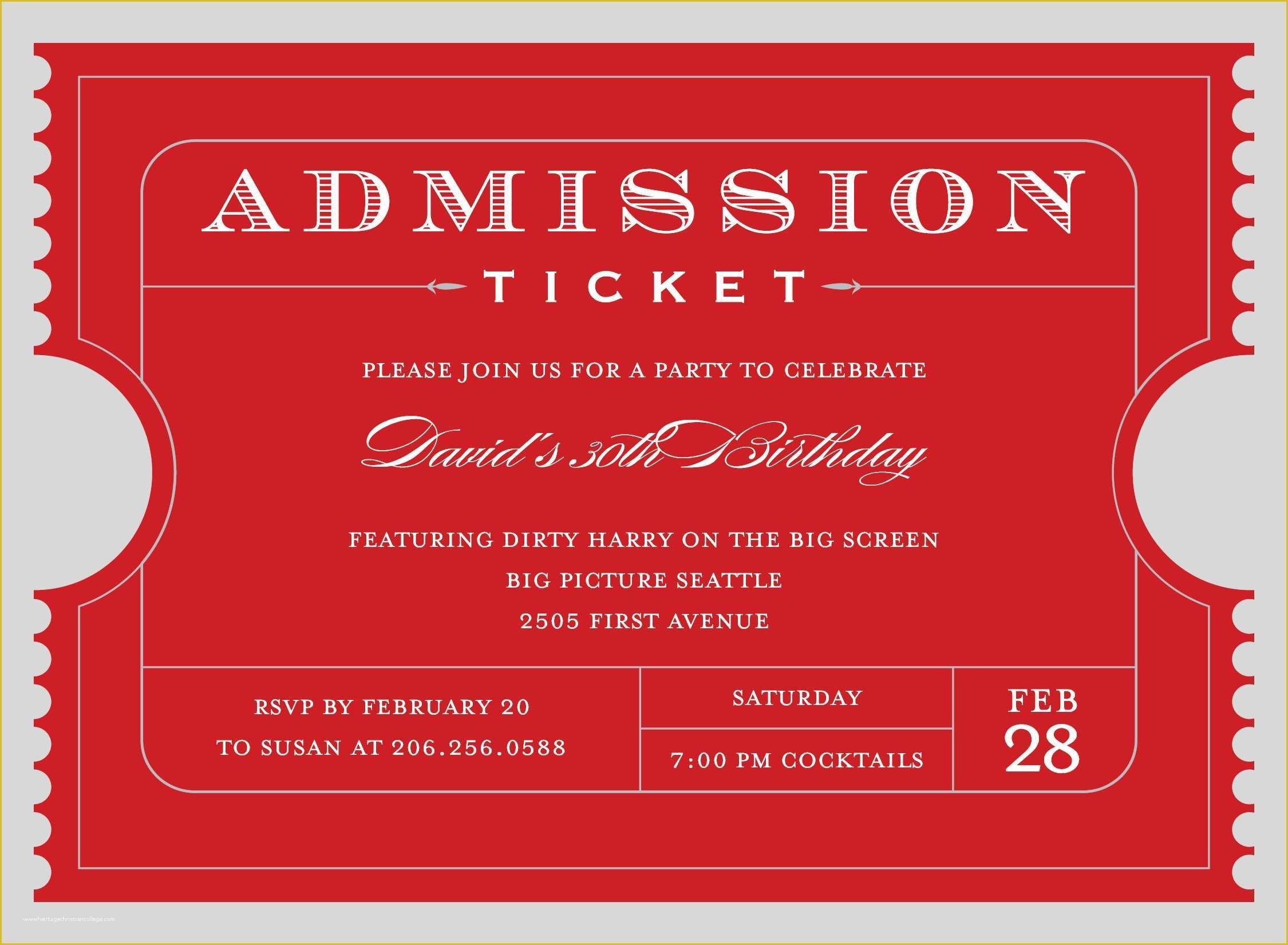 Ticket Invitation Template Free Of 4 Free Admission Ticket Templates 