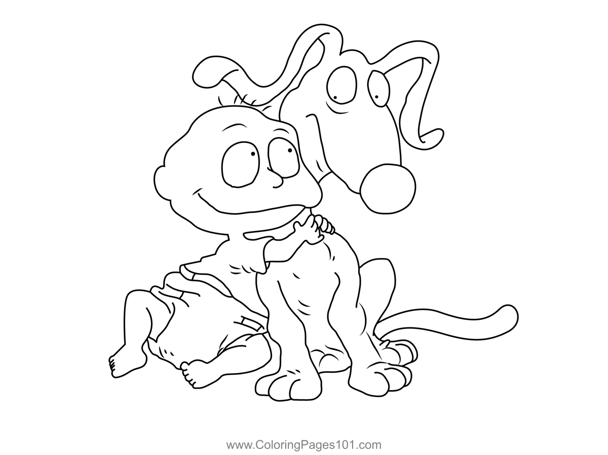 Tommy Hugs Dog Coloring Page For Kids Free Rugrats Printable Coloring