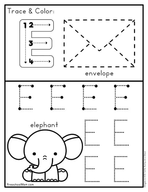 Tracing Letter E Worksheet For Kindergarten Preschool Kids Printable 