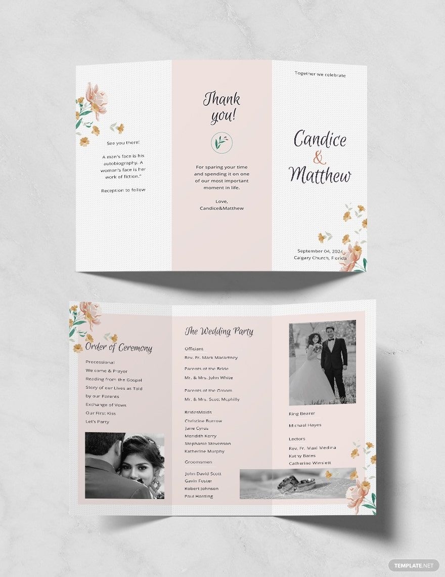 Tri Fold Wedding Program Template In PSD Word Publisher Illustrator 