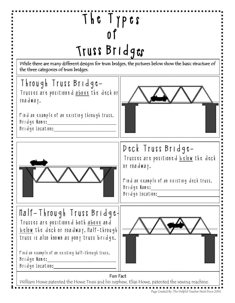 printable types of bridges worksheet pdf