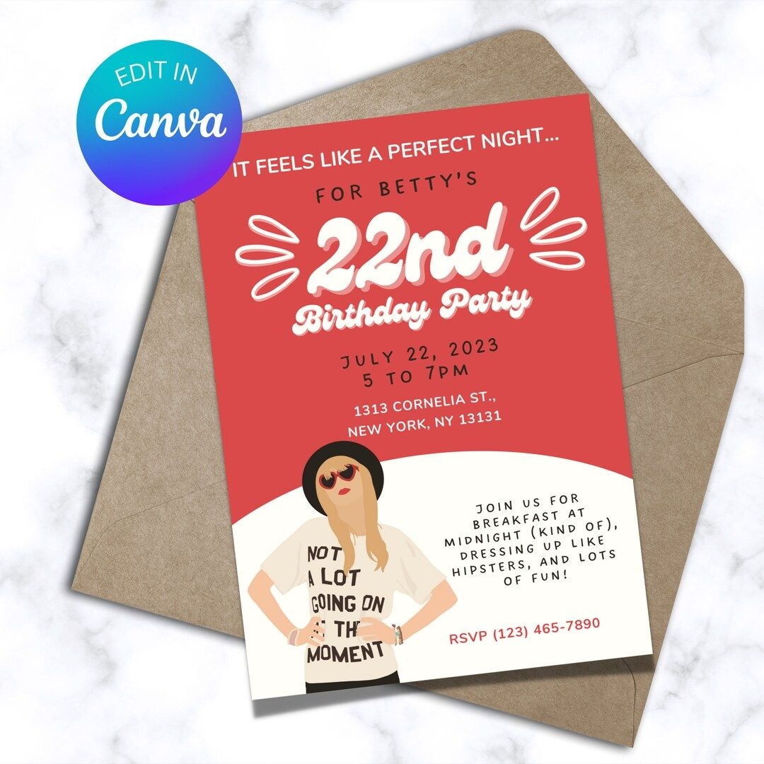 TS 22nd Birthday Invitation Eras Birthday TS Birthday Printable 