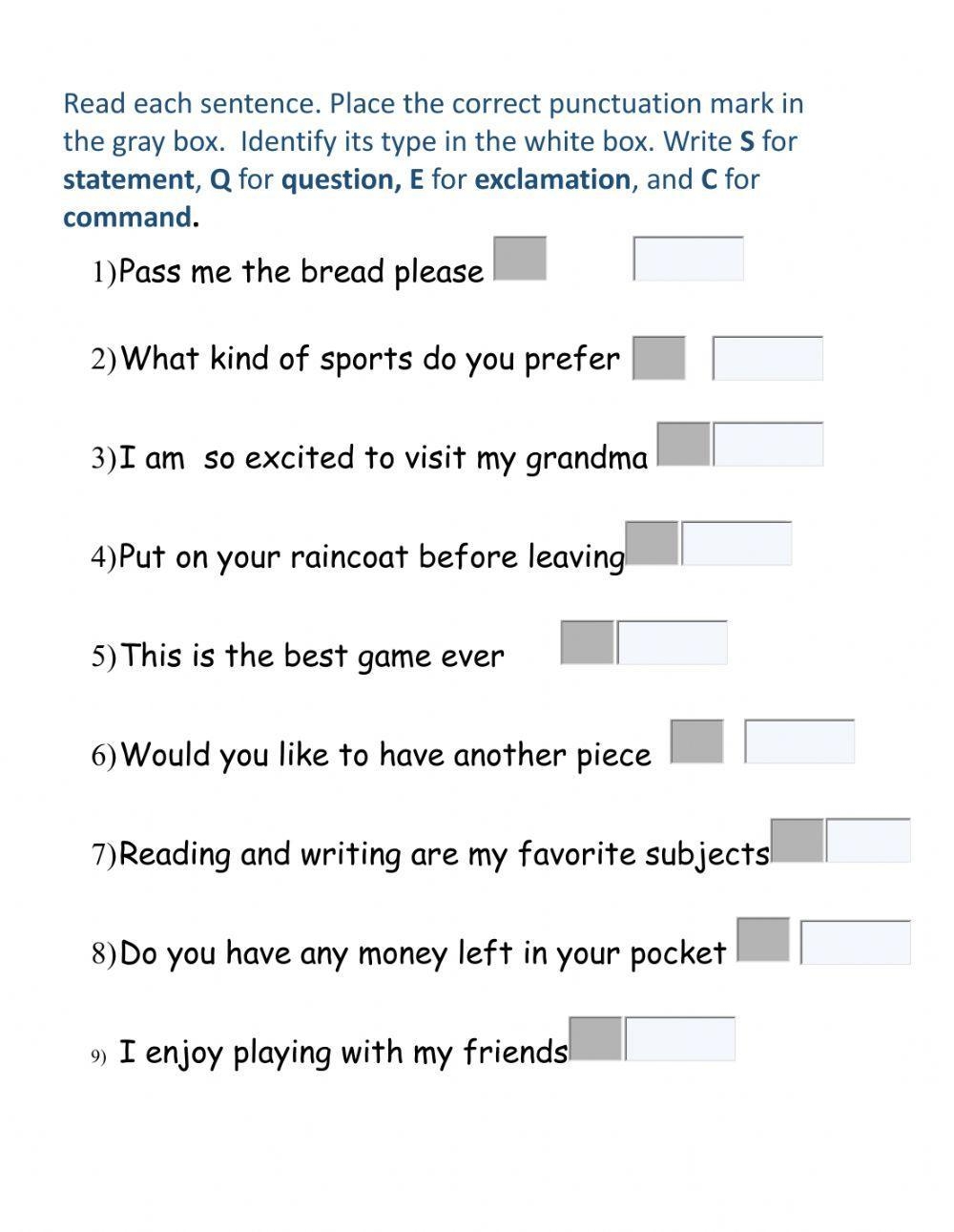 Types Of Sentences Interactive Exercise For Grade 3 Live Worksheets