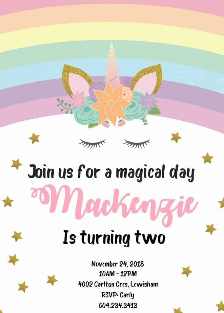 unicorn birthday invitation template