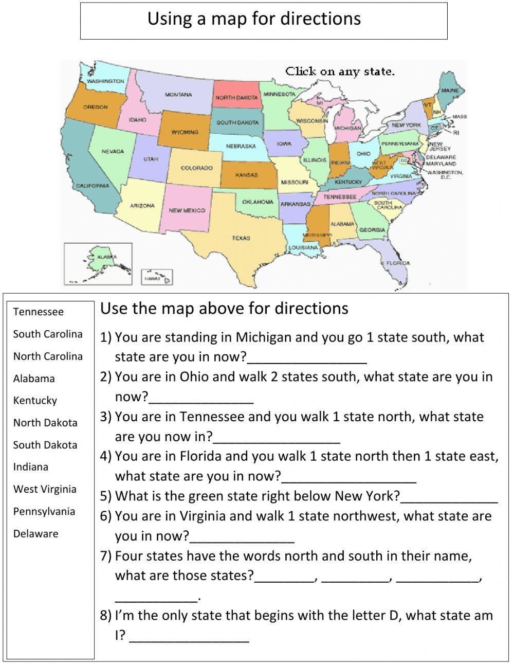 United States Map Directions Lisa Brogan Live Worksheets Library