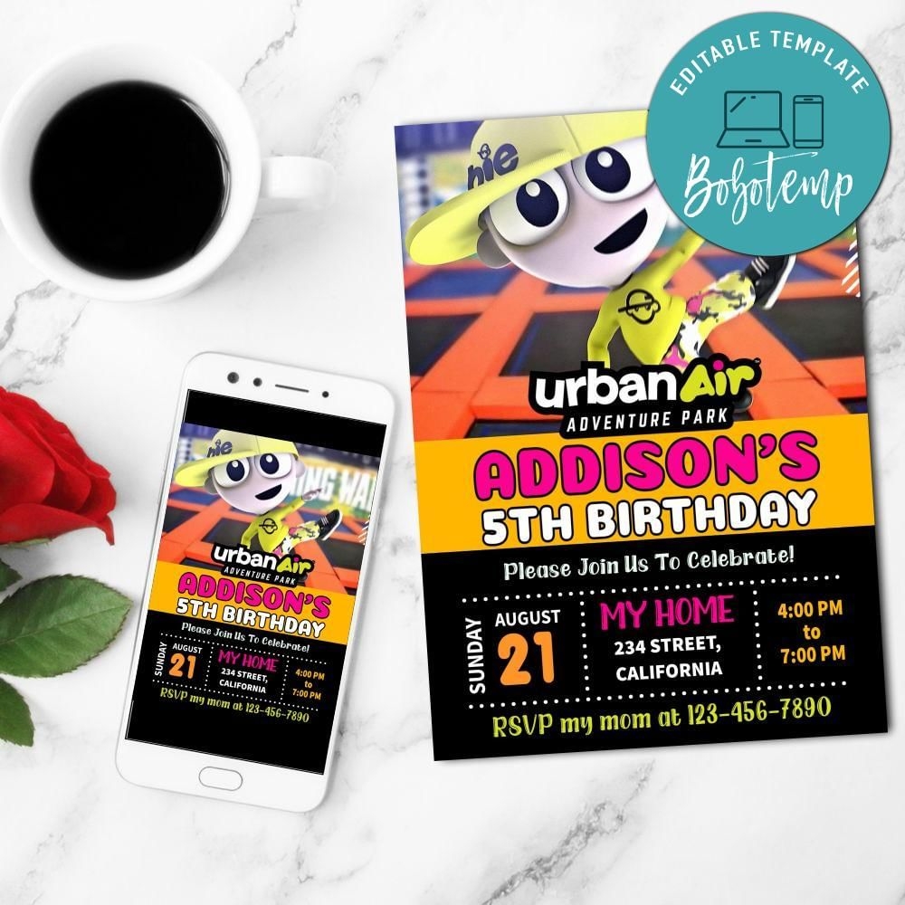 Urban Air Is Birthday Invitation Customizable Template DIY Bobotemp