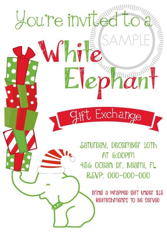 White Elephant Gift Exchange Christmas Party Invitation Christmas
