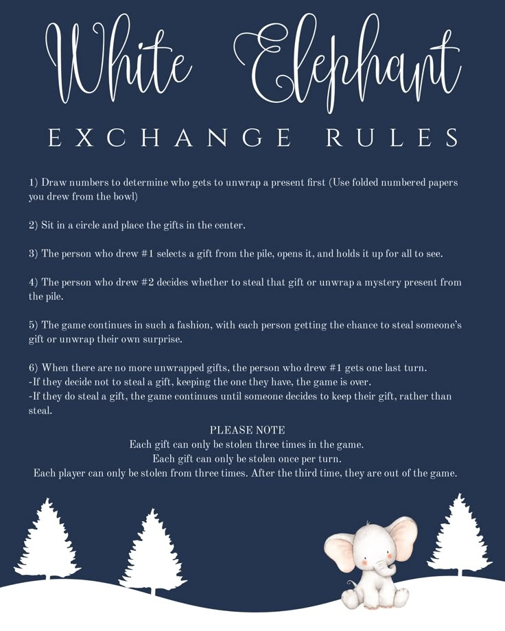 White Elephant Party Template Set Gift Exchange Party Invitation