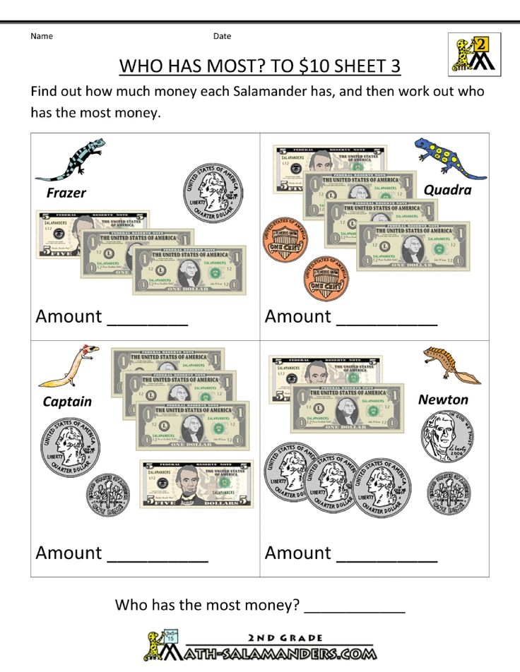 Who Has The Most Money Money Worksheets For Kids