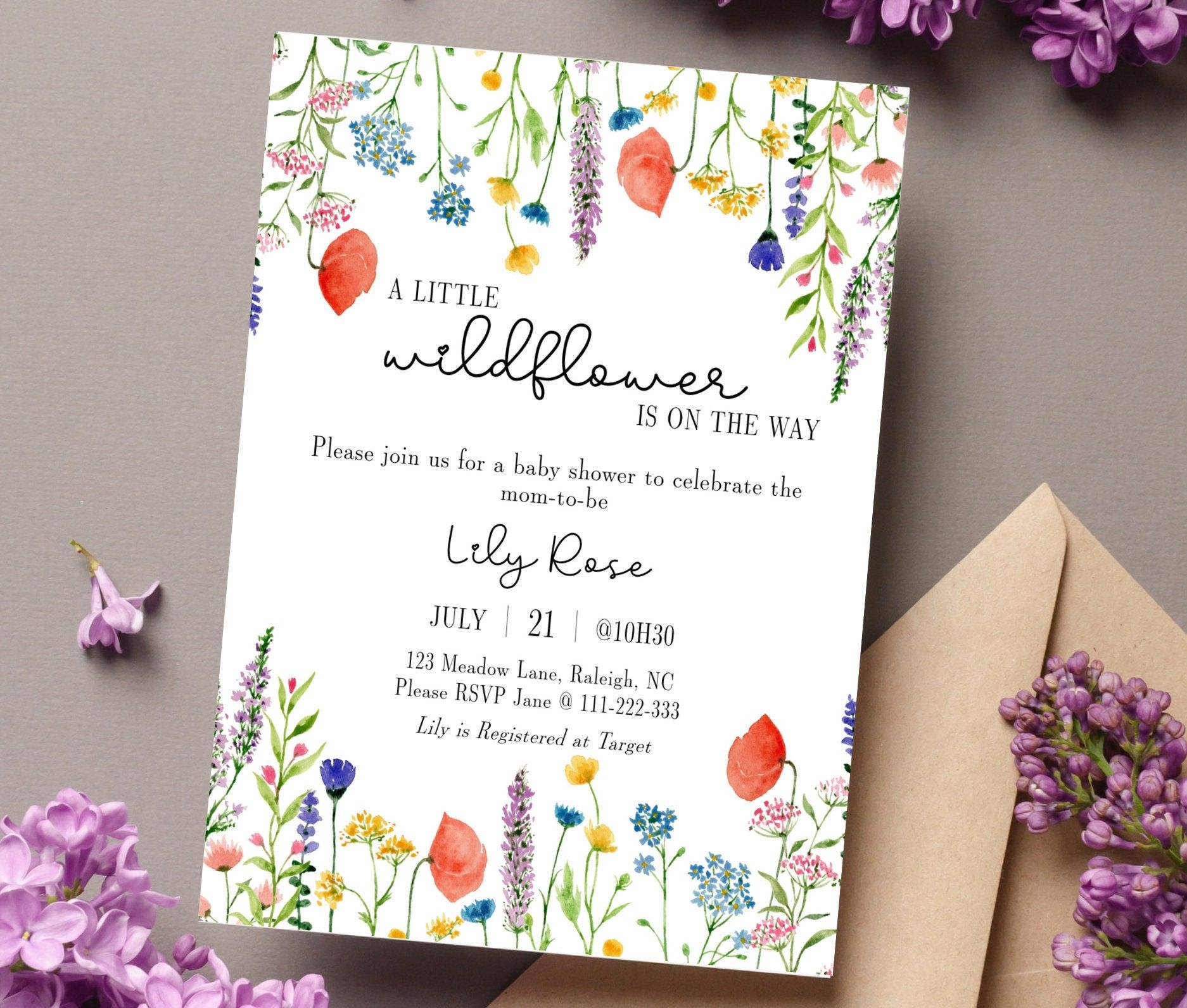 Wildflower Baby Shower Invitation Garden Baby Shower Wildflower Baby