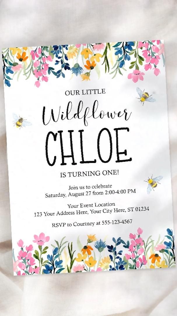 Wildflower Birthday Invitation Editable Wildflower Invitation Template