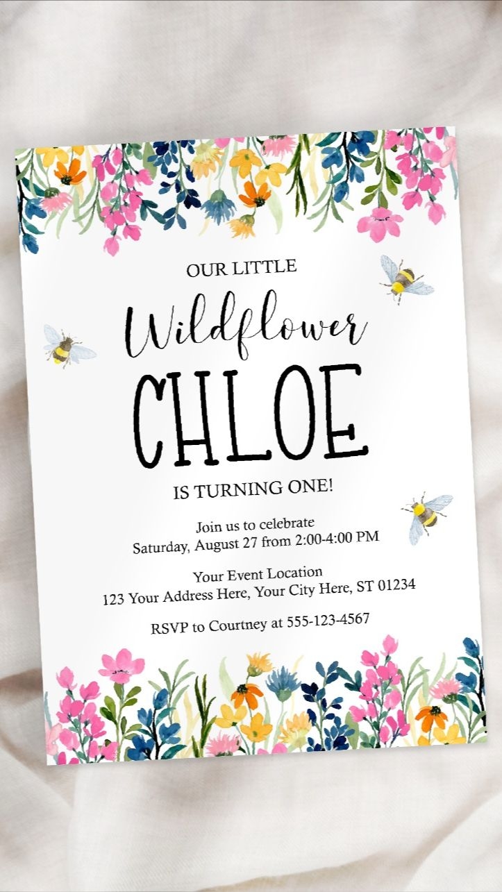 Wildflower Birthday Invitation Editable Wildflower Invitation Template