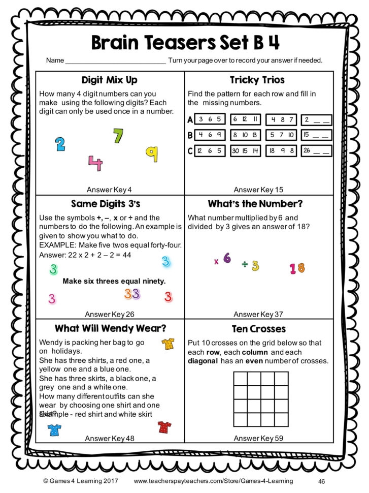 Worksheet Brain Teaser Worksheets Kindergarten Math Brain Db excel