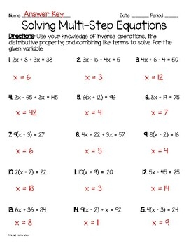 multi step solving equations worksheet