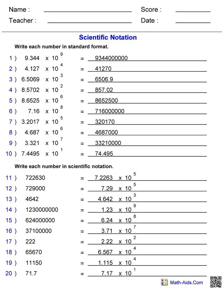 Worksheet On Scientific Notation With Answers Order Of Operation 