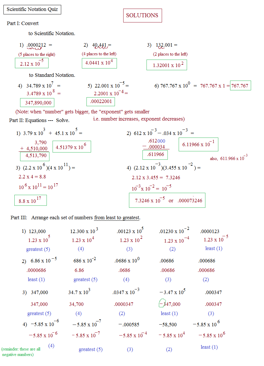 Worksheet On Scientific Notation With Answers Order Of Operation 