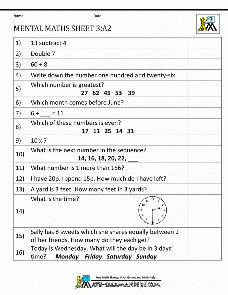 printable worksheets year 3