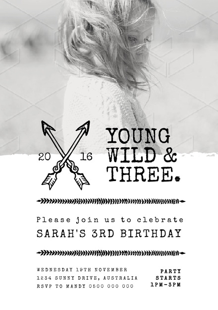 young wild and three invitation template free