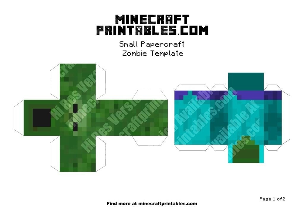Zombie Printable Minecraft Zombie Papercraft Template