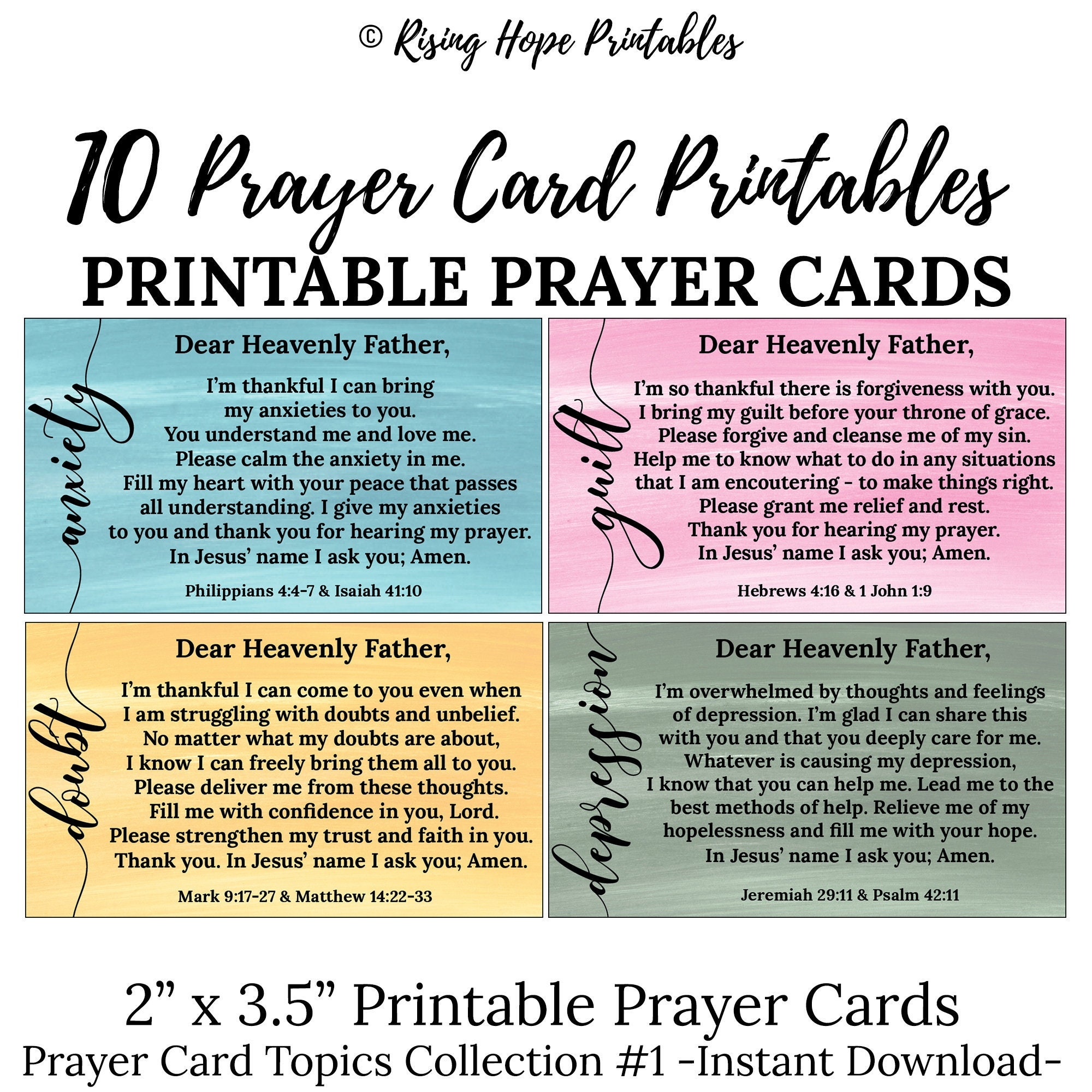 10 Printable Topic Prayer Cards C1 INSTANT DOWNLOAD Prayer 