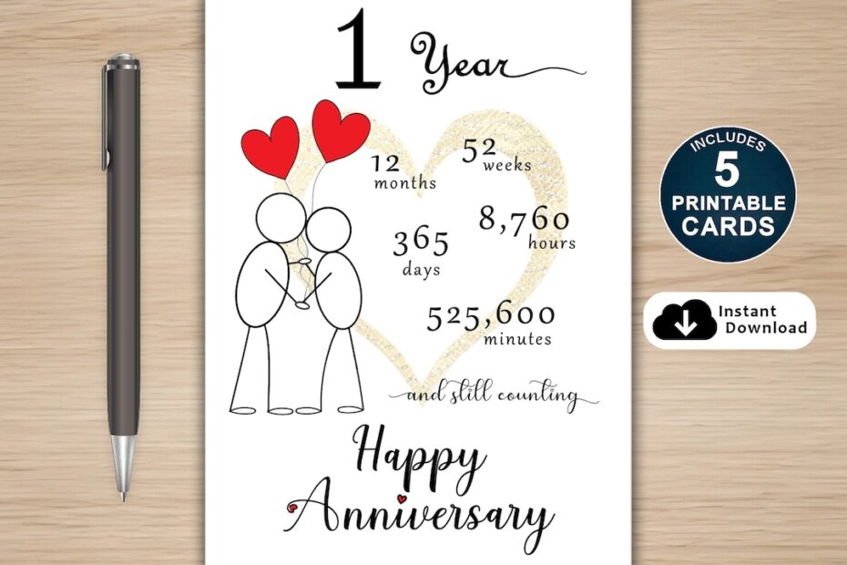 1st Anniversary Card Printable 1st Anniversary Card Anniversary Card For Him Anniversary Card For Her Etsy