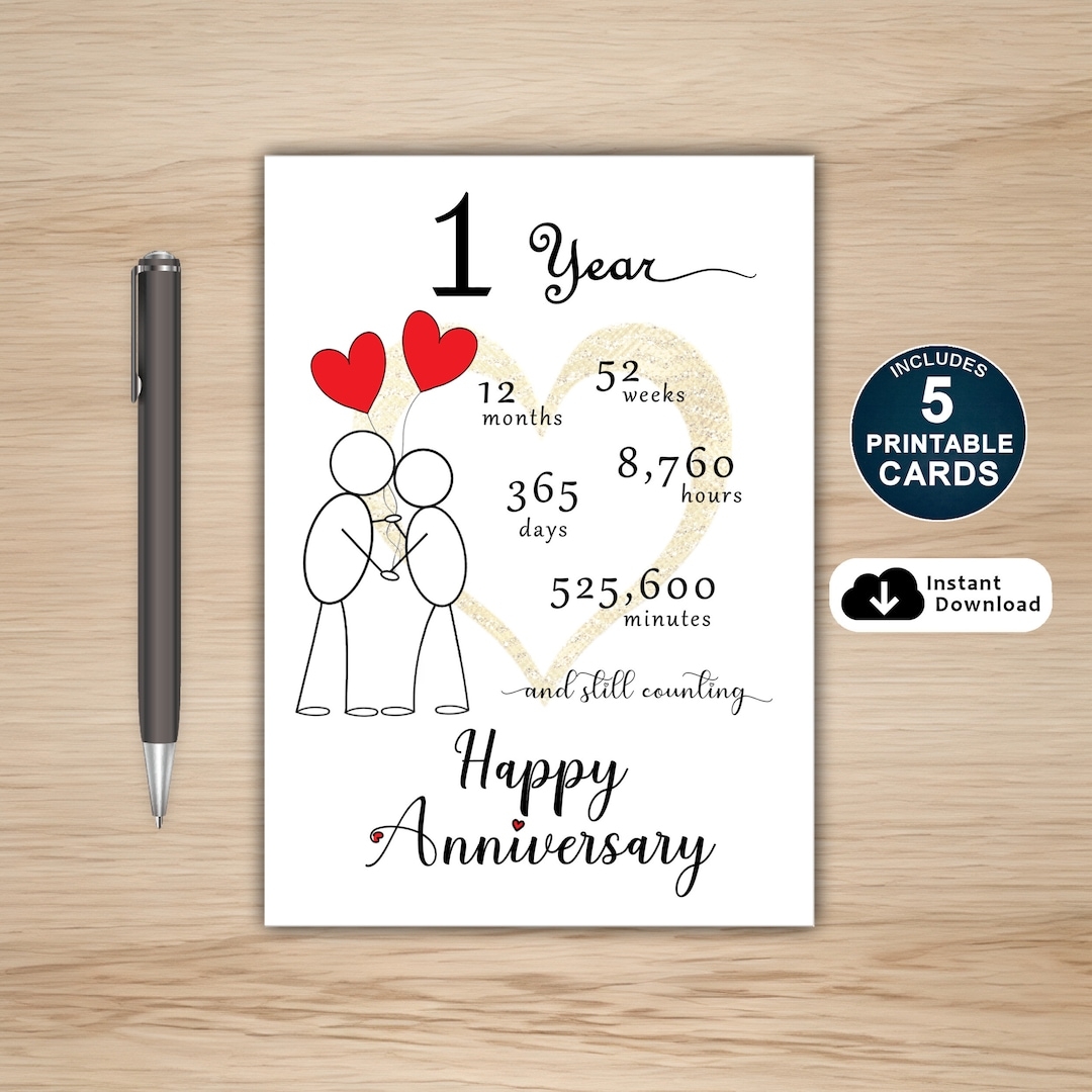 1st Anniversary Card Printable 1st Anniversary Card Anniversary Card For Him Anniversary Card For Her Etsy