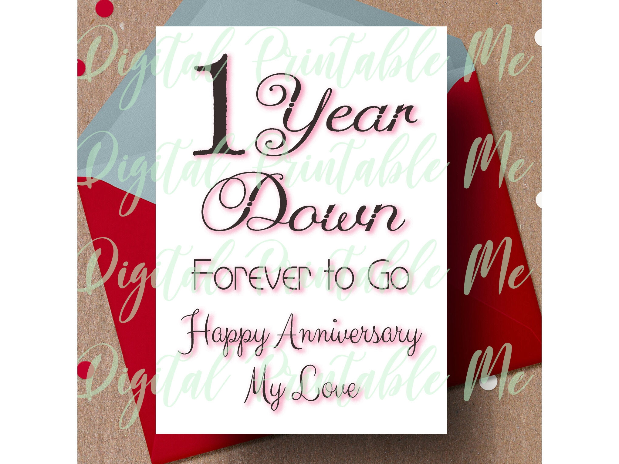 1st Anniversary Card Printable First Anniversary Card One Year 