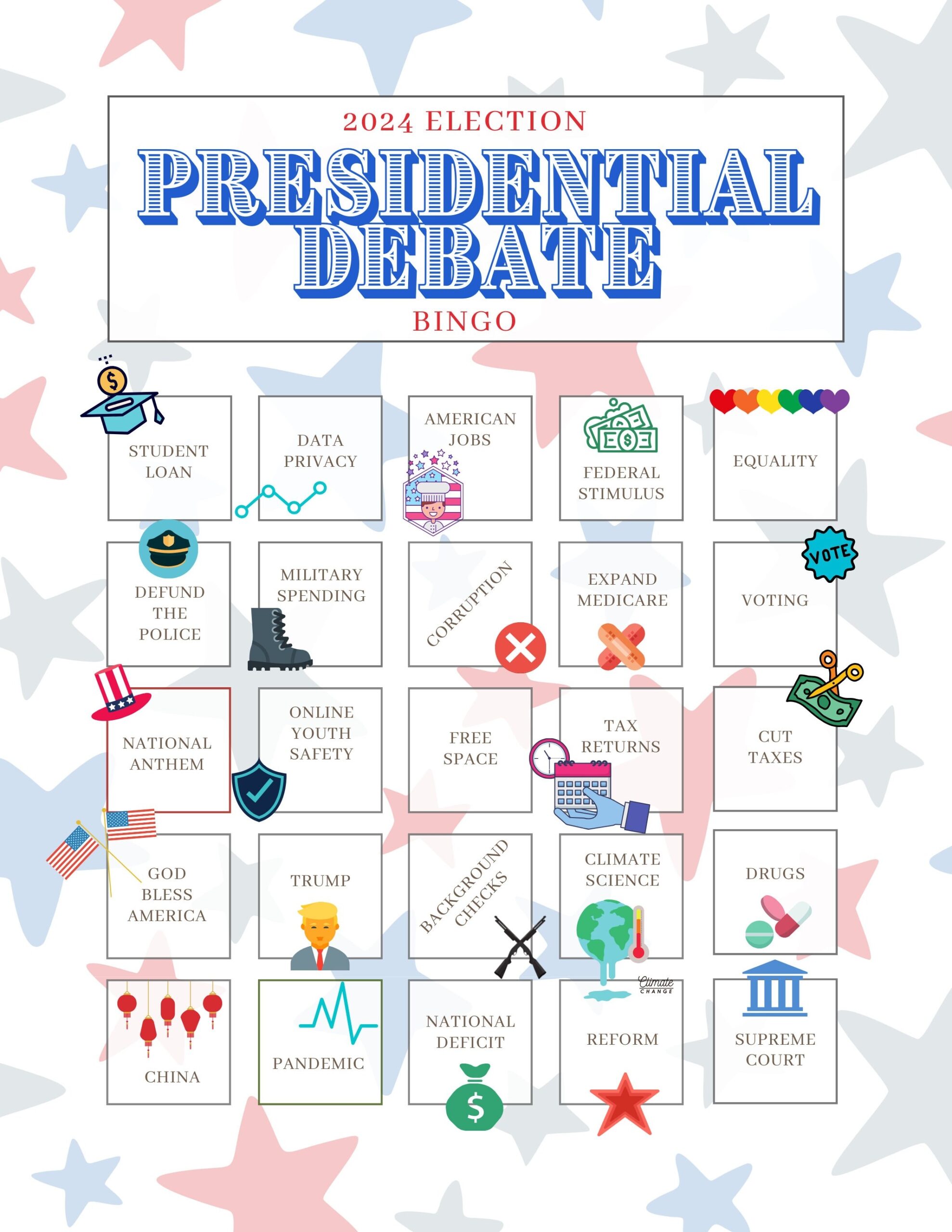 2024 Presidential Debate Printable BINGO Pack Of 6 Election 
