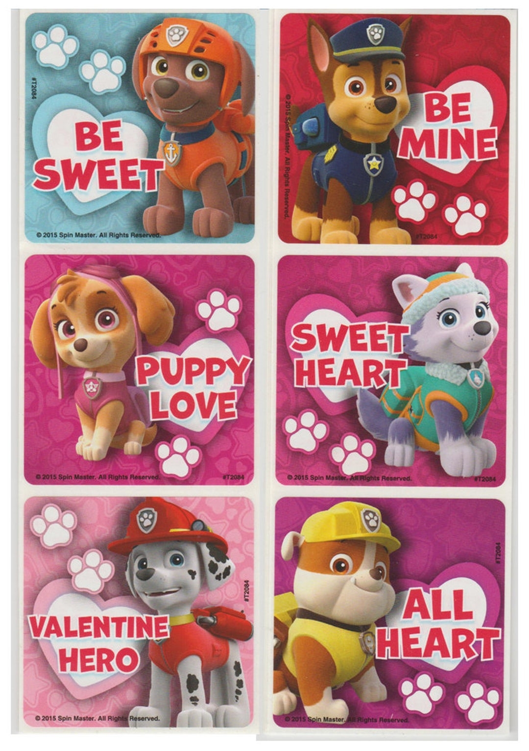 25 licensed Paw Patrol Valentine Stickers 2 5