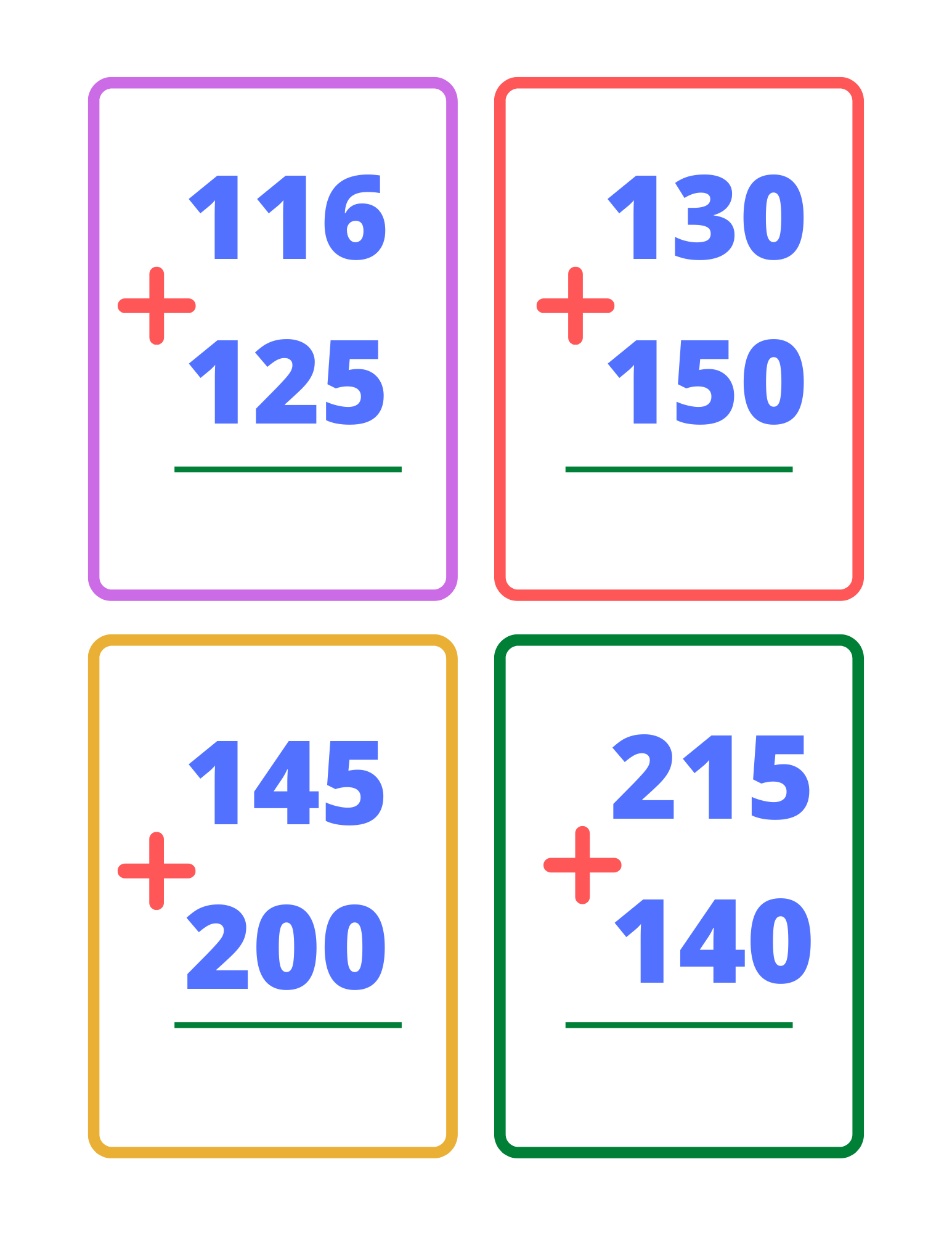 3 Digit Addition Flash Cards Printable Math Practice Pages For 