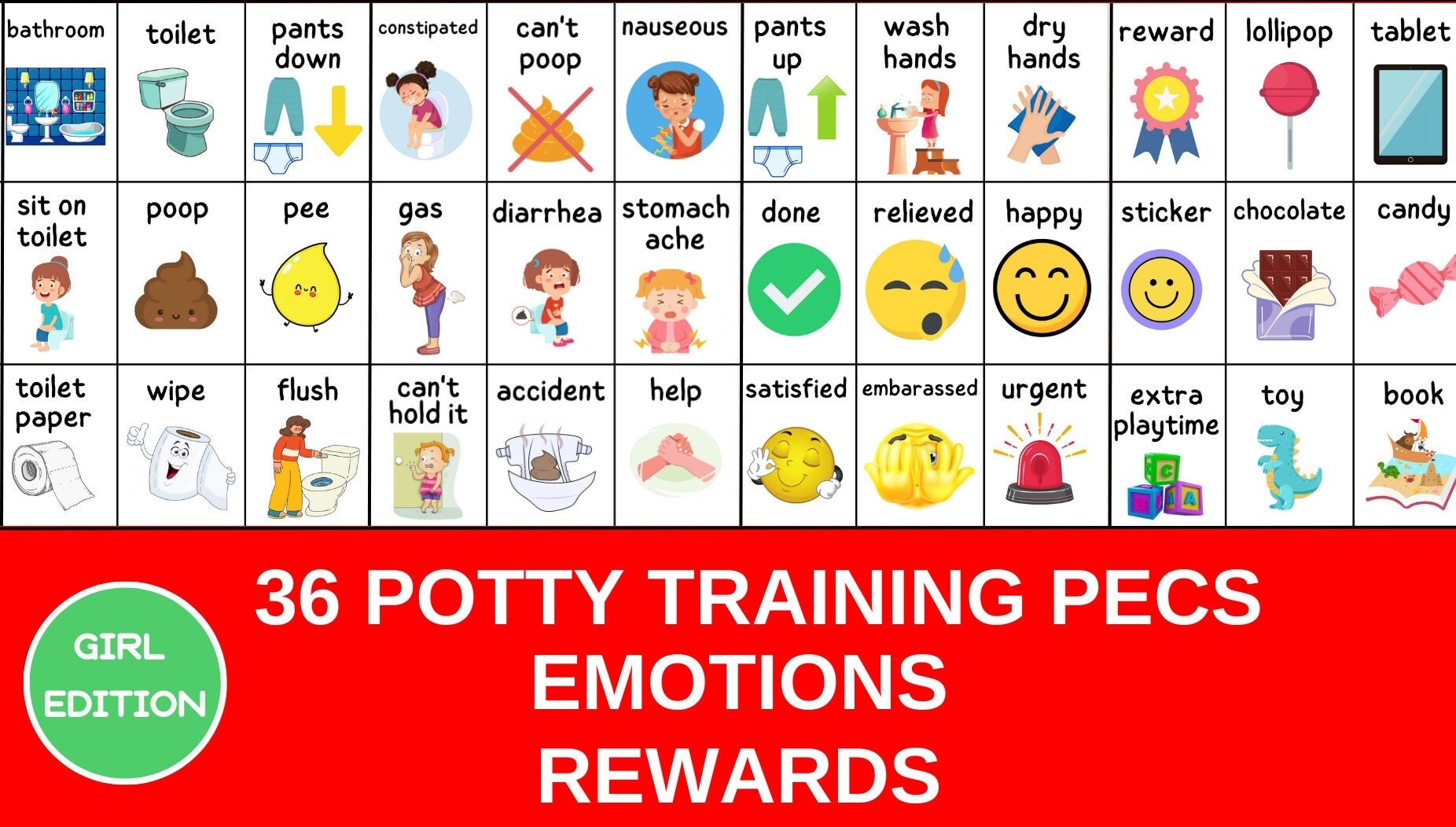 36 Printable Pecs Communication Cards For Potty Training For Girls 