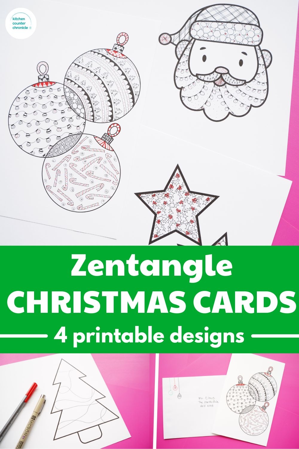 4 Zentangle Christmas Cards To Print And Share