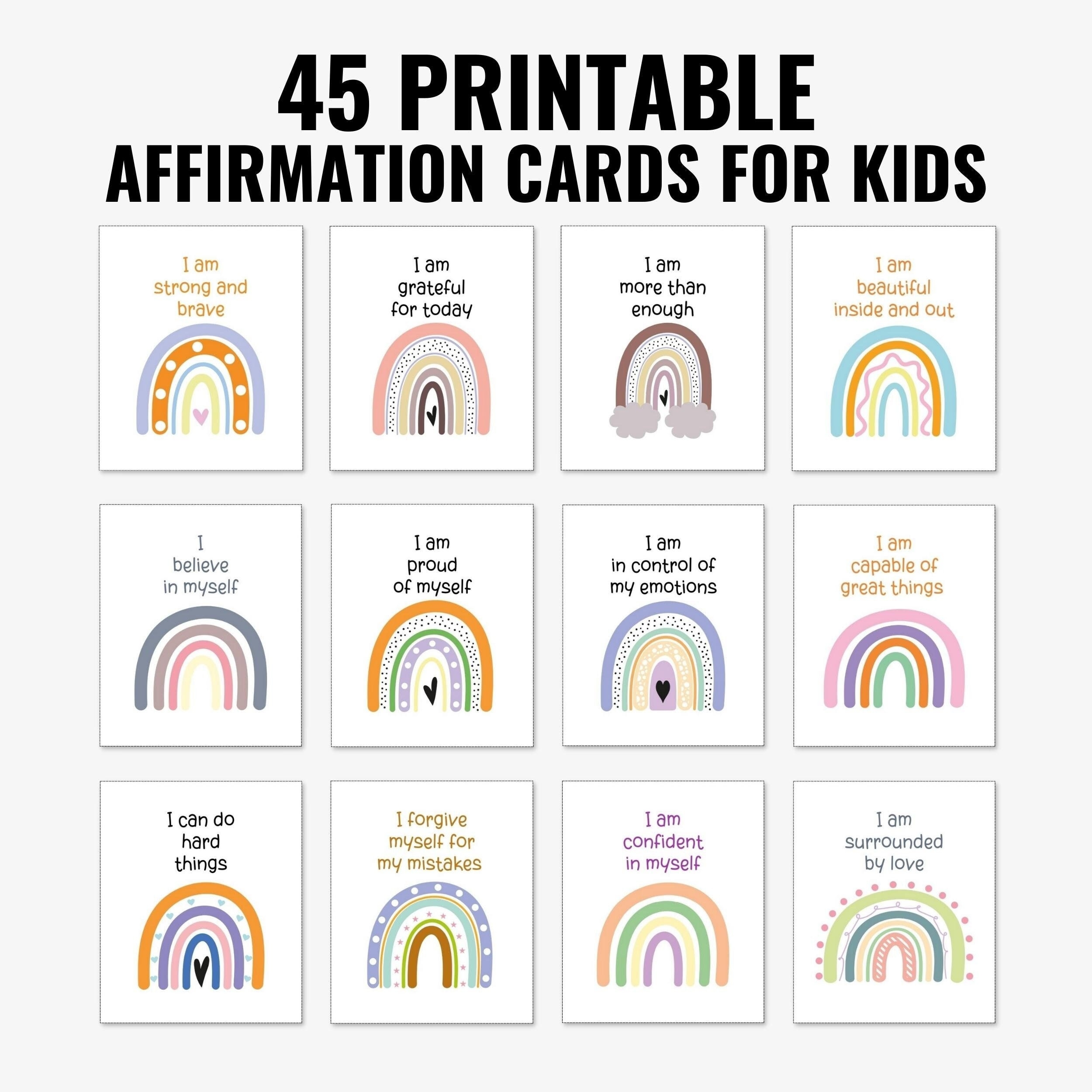 45 Printable Positive Affirmation Cards For Kids Motivational 