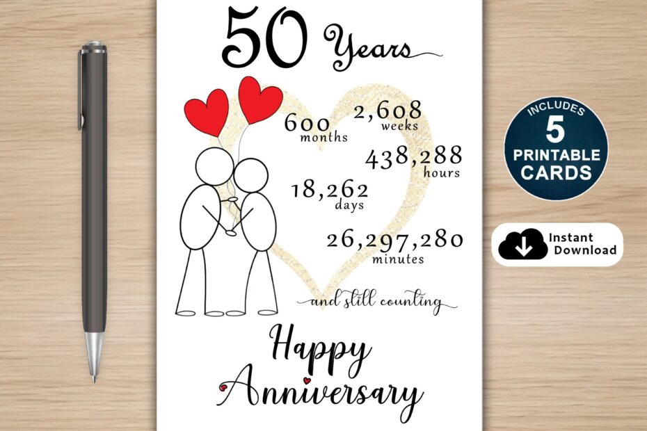 50th Anniversary Card Printable 50th Anniversary Card 50 Year