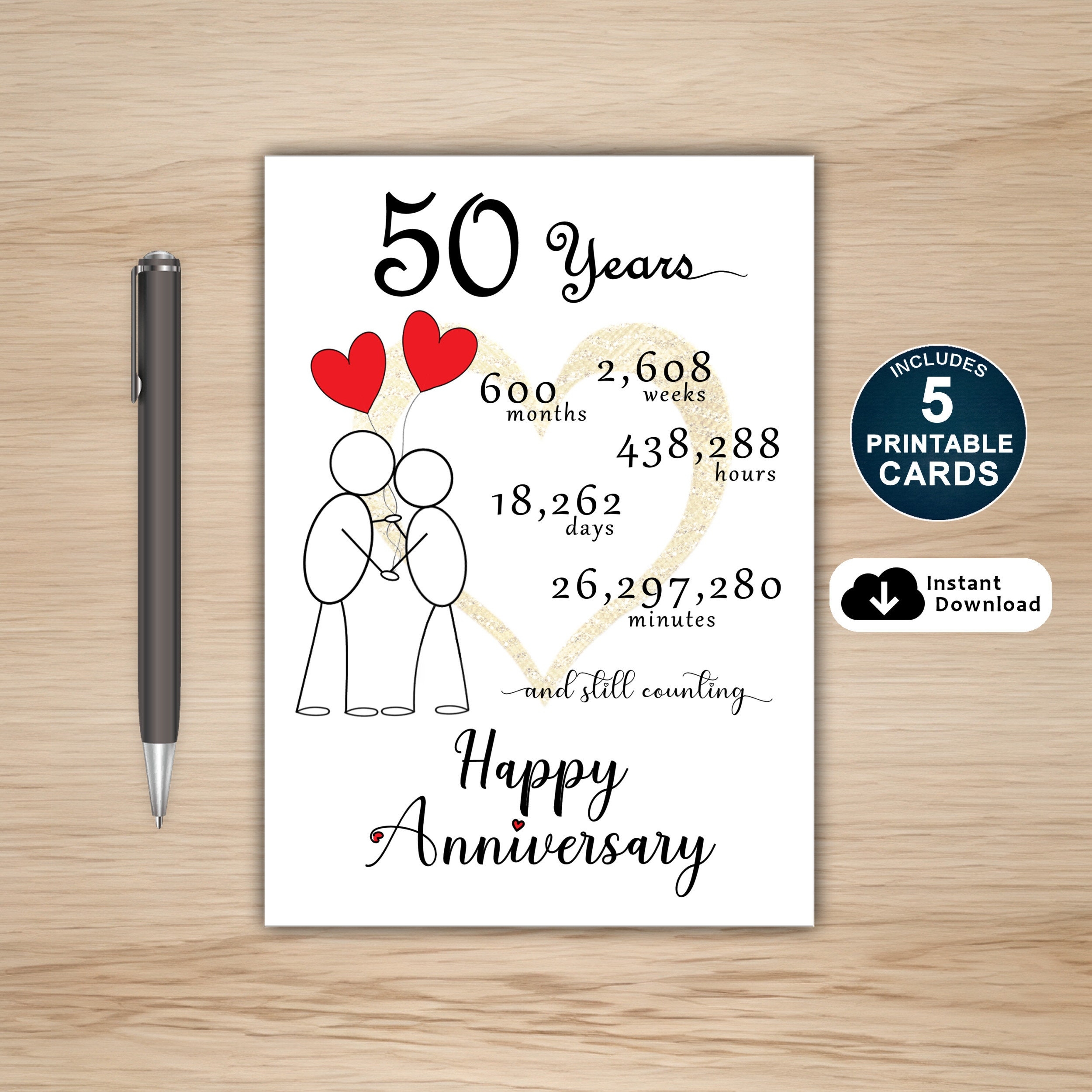50th Anniversary Card Printable 50th Anniversary Card 50 Year 