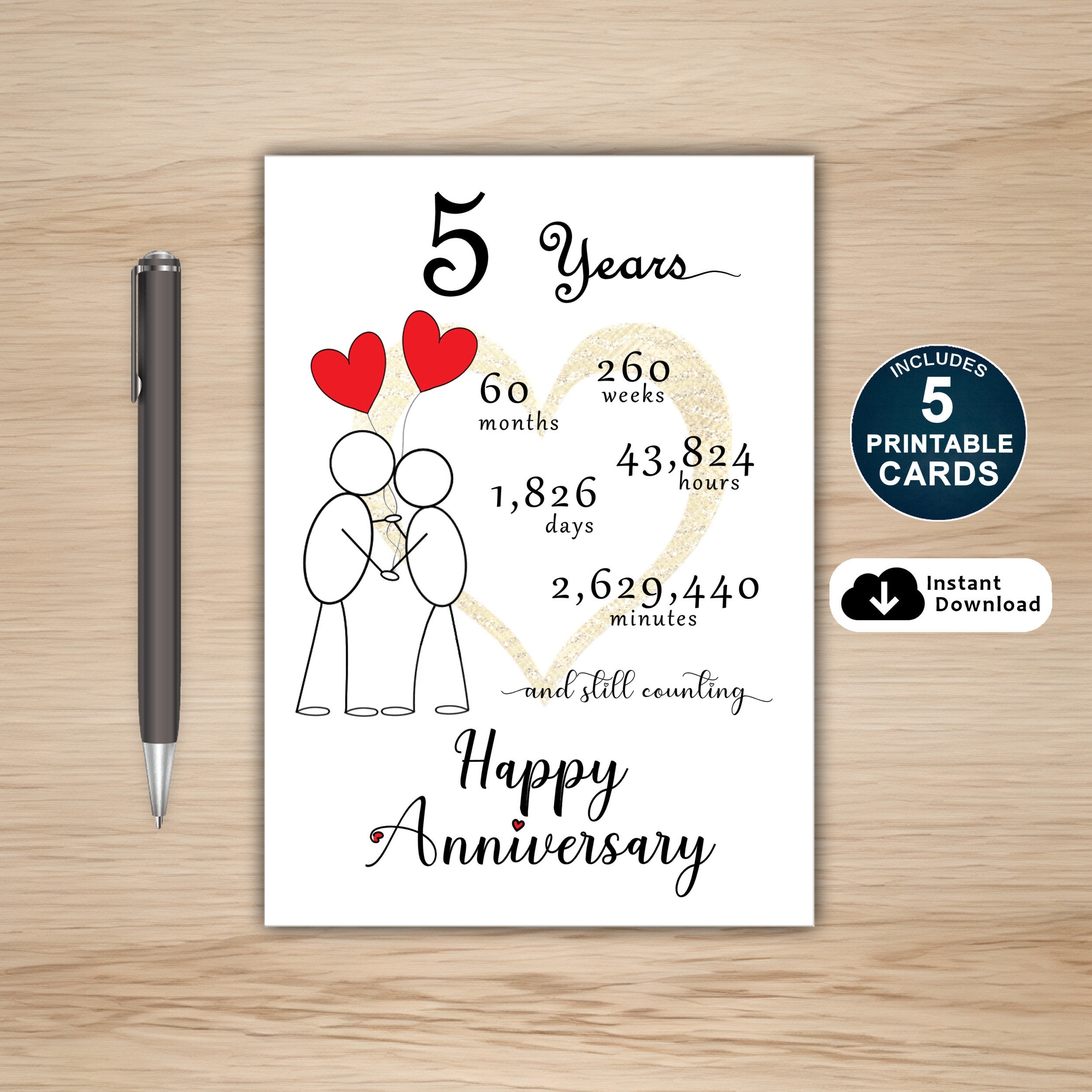 5th Anniversary Card Printable 5th Anniversary Card Anniversary 