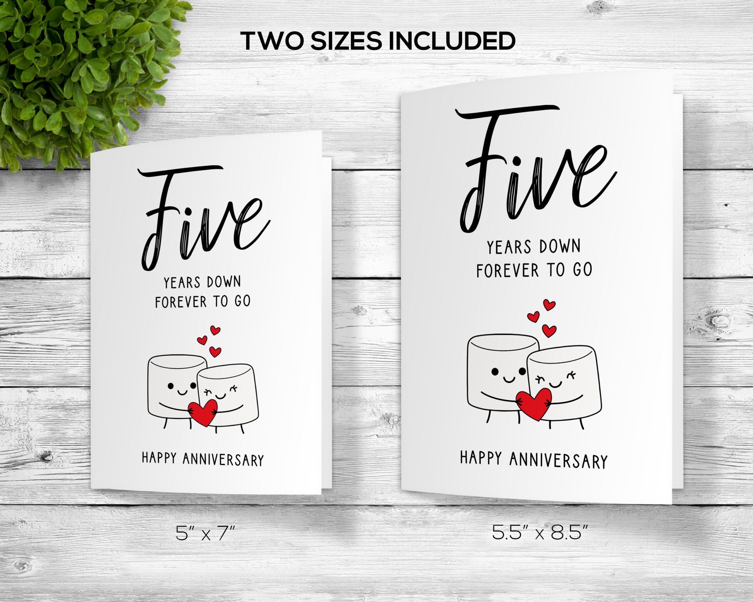 5th Anniversary Card Printable Anniversary Card Fifth 
