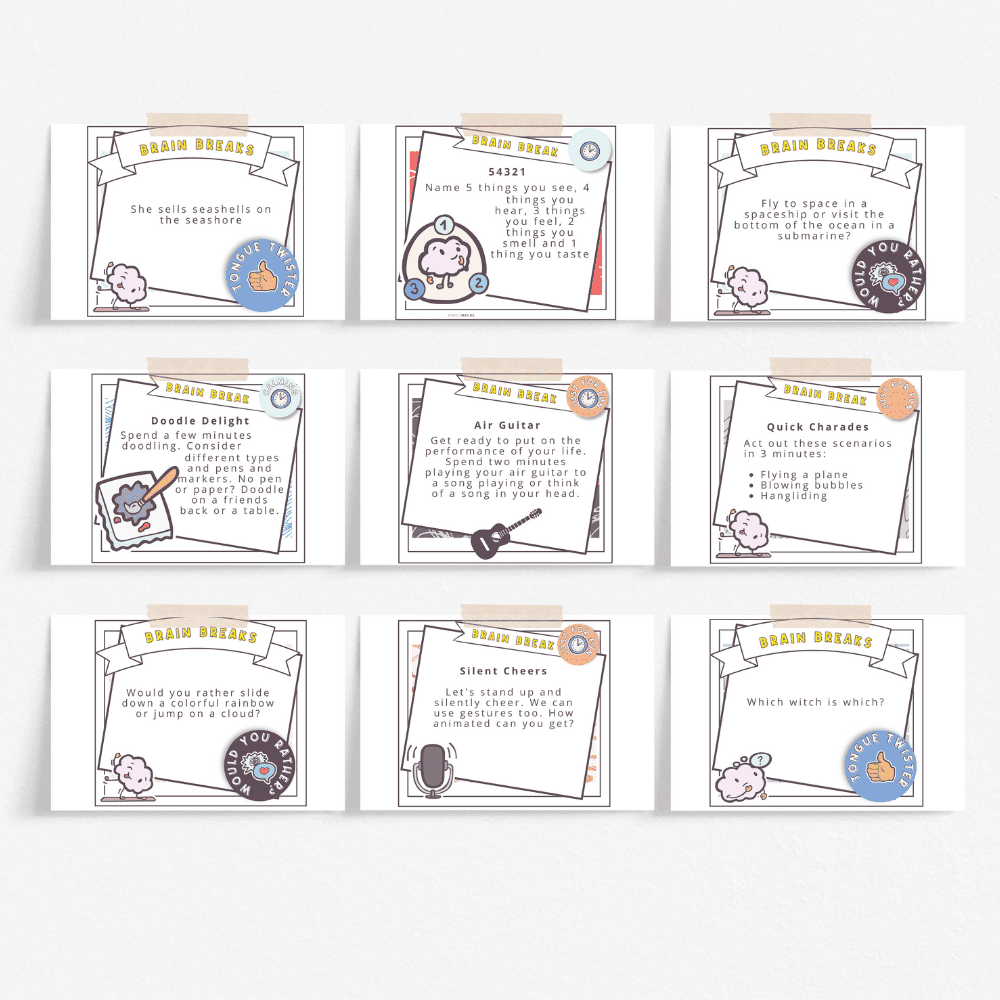 printable brain break cards