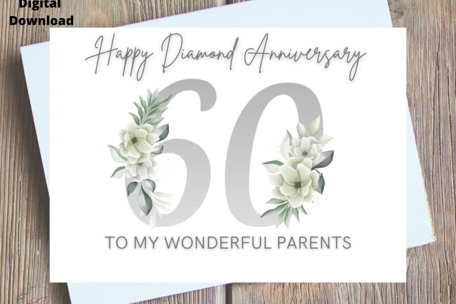 60th Anniversary Card For Parents Printable Diamond Wedding Anniversary Card 60th Wedding Anniversary Card For Parents Digital Printable