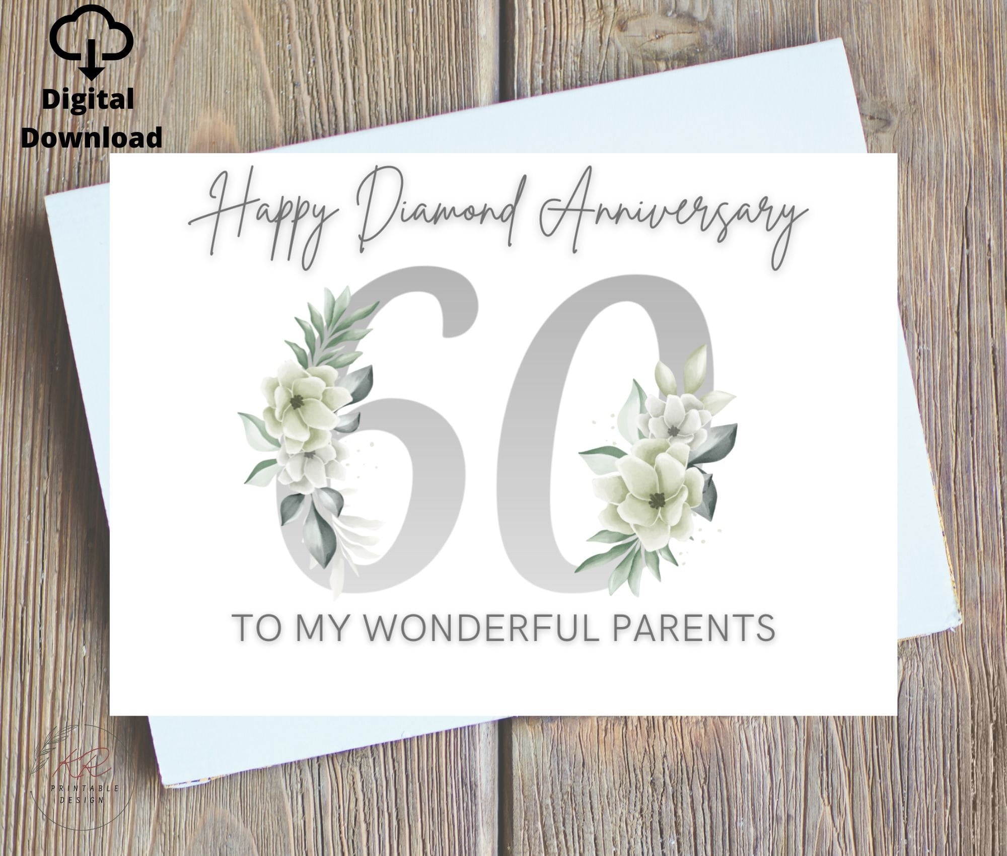 60th Anniversary Card For Parents Printable Diamond Wedding Anniversary Card 60th Wedding Anniversary Card For Parents Digital Printable