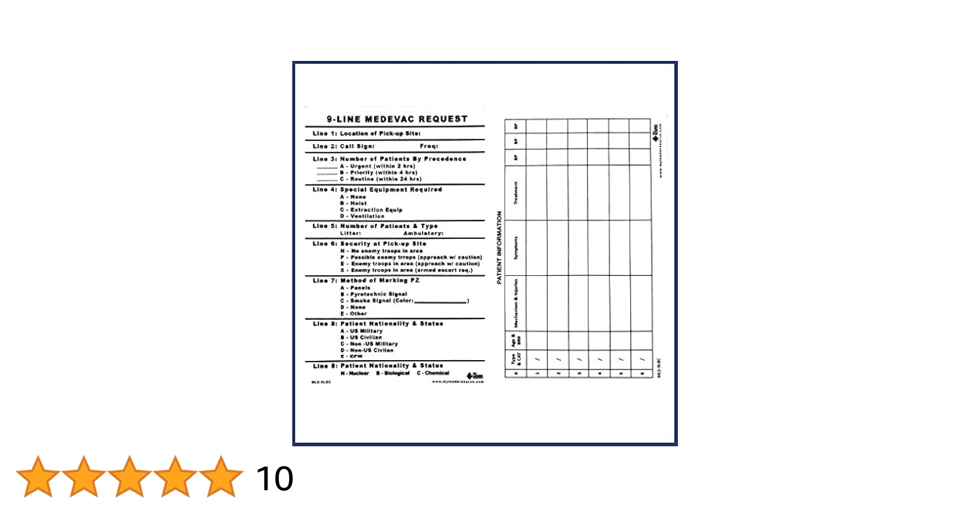 9 Line Medevac Card